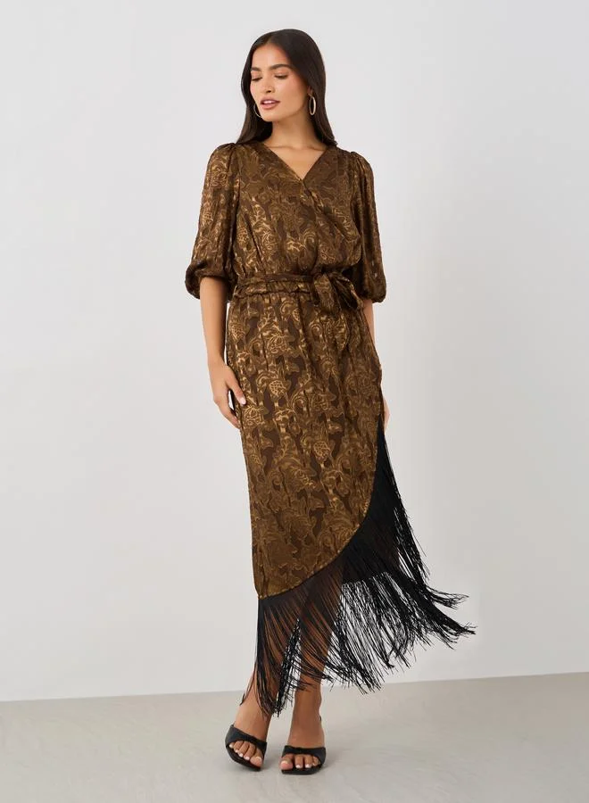 Styli Styli Self Design Elbow Sleeves Wrap Maxi Dress