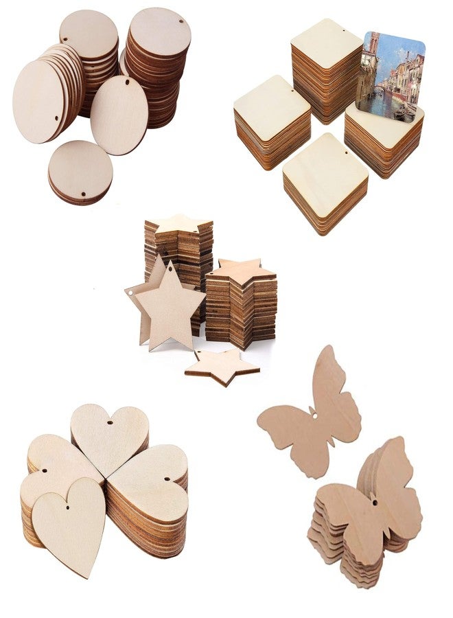 ROOT KRAFT Pine Wood MDF Cutouts Unfinished Tags for Key Chain, Slices for Art & Crafts, Xmas Hanging Decorations, Painting Wood Craft, MDF Plains, Resin Art Work (10pcs Each Shape) (5cm) - Image 1