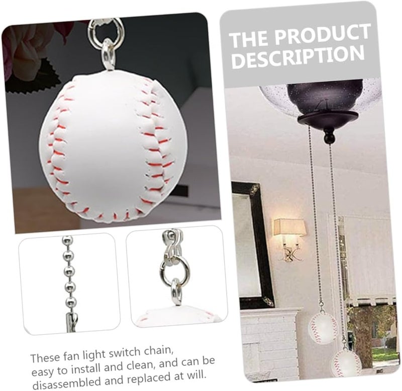 قطعتان من سلسلة سحب مروحة السقف النحاسية على شكل بيسبول، زخرفية، سهلة التركيب، بديلة - Image 5