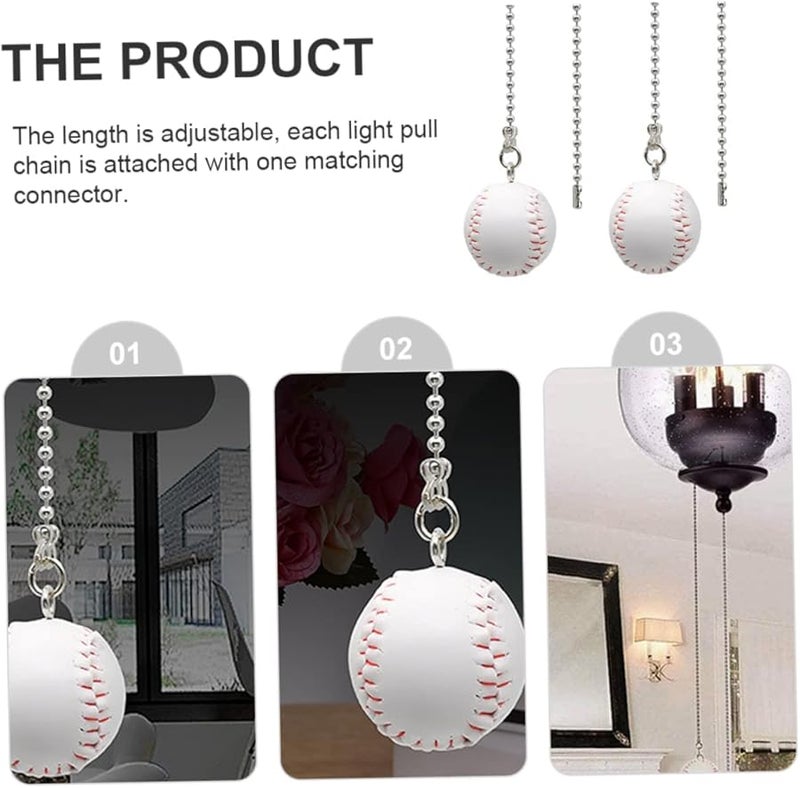 قطعتان من سلسلة سحب مروحة السقف النحاسية على شكل بيسبول، زخرفية، سهلة التركيب، بديلة - Image 4