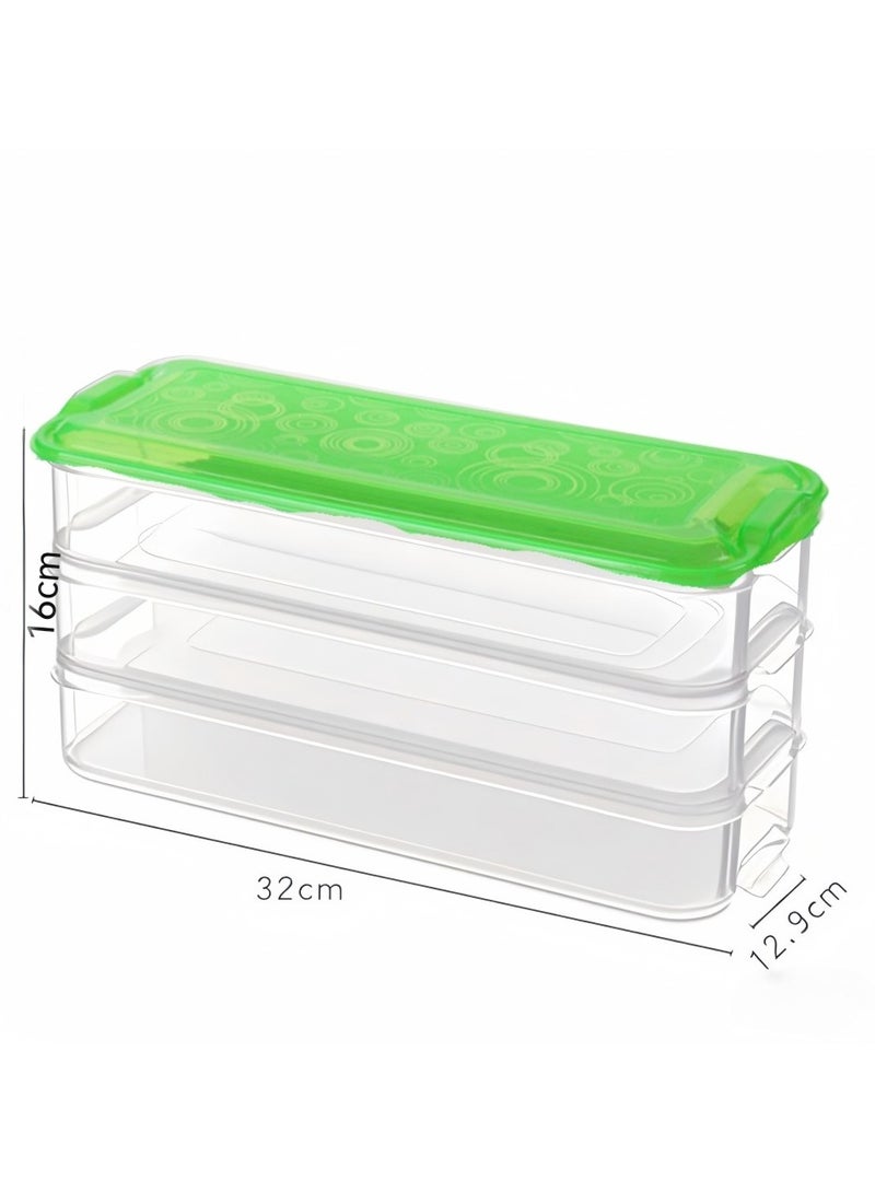 3-Layer Stackable Refrigerator Storage Bins with Lids - Green Plastic Fridge Organizer Boxes for Kitchen Cabinet Food Storage - Image 1