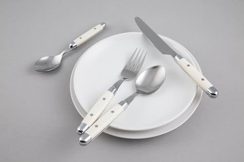 Cambridge Silverware Set, Jubilee White 16-Piece Flatware Set, Service for 4, 18/0 Stainless Steel, Silver Mirror Finish Beige Handles, Knives Spoons and Forks set, Dishwasher Safe, (Beige, 16 Pieces) - Image 5