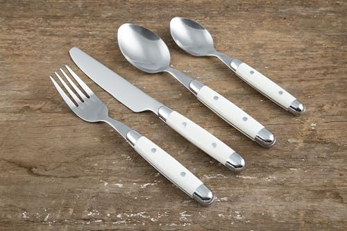 Cambridge Silverware Set, Jubilee White 16-Piece Flatware Set, Service for 4, 18/0 Stainless Steel, Silver Mirror Finish Beige Handles, Knives Spoons and Forks set, Dishwasher Safe, (Beige, 16 Pieces) - Image 4