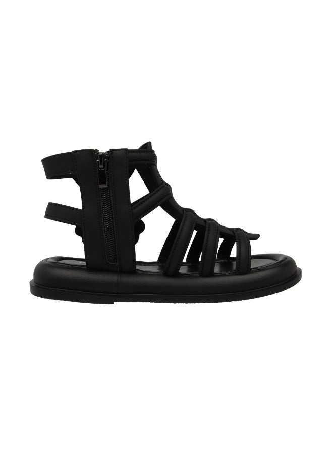 لاكي كيدز الحظ للأطفال البنات ساندال مسطحة مفتوحة إصبع القدم الحزام مقاوم للماء ساندال الكاحل مع السحاب الجانبي للأطفال الصغار - Image 3