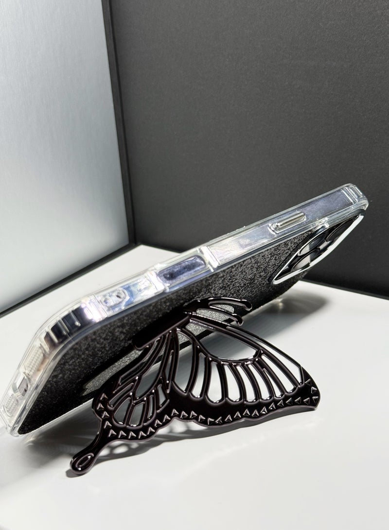 JSJM iPhone 15 Pro Max Case Butterfly Bucket Zora TPU Acrylic Leather Phone Case with Stand for iPhone 15 Pro Max Black - Image 3