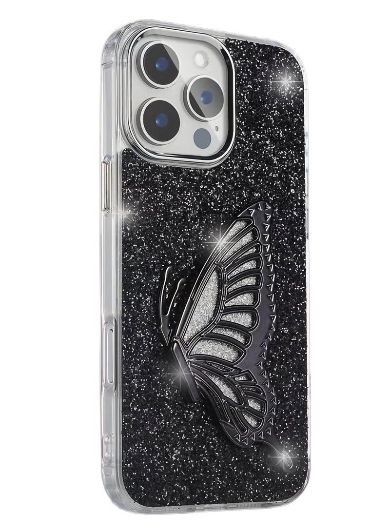 JSJM iPhone 15 Pro Max Case Butterfly Bucket Zora TPU Acrylic Leather Phone Case with Stand for iPhone 15 Pro Max Black - Image 1