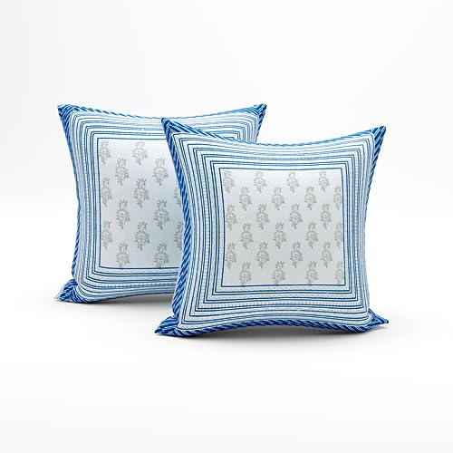 BLOCKS OF INDIA 200Tc Diwan Set Cotton 8 Piece | Deewan Printed Bedsheet Sets For Living Room Hall (Set Of 8 Piece, 1-Bed Sheet | 2-Bolster Cover | 5-Cushion Cover (Color 22, White, Blue) - Image 2
