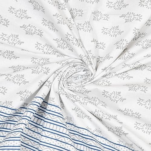 BLOCKS OF INDIA 200Tc Diwan Set Cotton 8 Piece | Deewan Printed Bedsheet Sets For Living Room Hall (Set Of 8 Piece, 1-Bed Sheet | 2-Bolster Cover | 5-Cushion Cover (Color 22, White, Blue) - Image 4