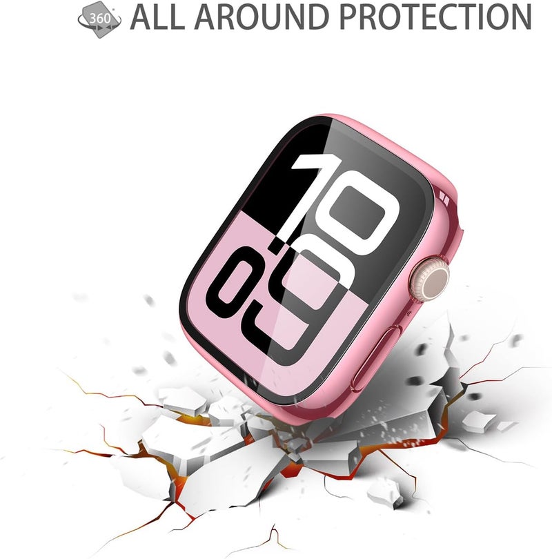 Misxi 2 Pack Tempered Glass Case Compatible for Apple Watch Series 11 (2025) Series 10 46mm, Hard PC Screen Protector Overall Protection Scratch-Resistant Cover for iWatch, 1 Rose Pink + 1 Transparent - Image 5