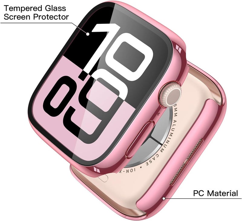 Misxi 2 Pack Tempered Glass Case Compatible for Apple Watch Series 11 (2025) Series 10 46mm, Hard PC Screen Protector Overall Protection Scratch-Resistant Cover for iWatch, 1 Rose Pink + 1 Transparent - Image 4