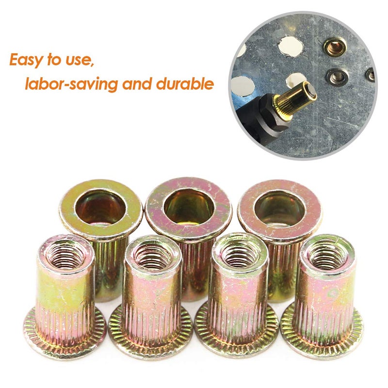 Rustark 120-Pcs #10-24UNC Mixed Zinc Plated Carbon Steel Rivet Nut Flat Head Threaded Insert Nutsert Assortment Kit - Image 5