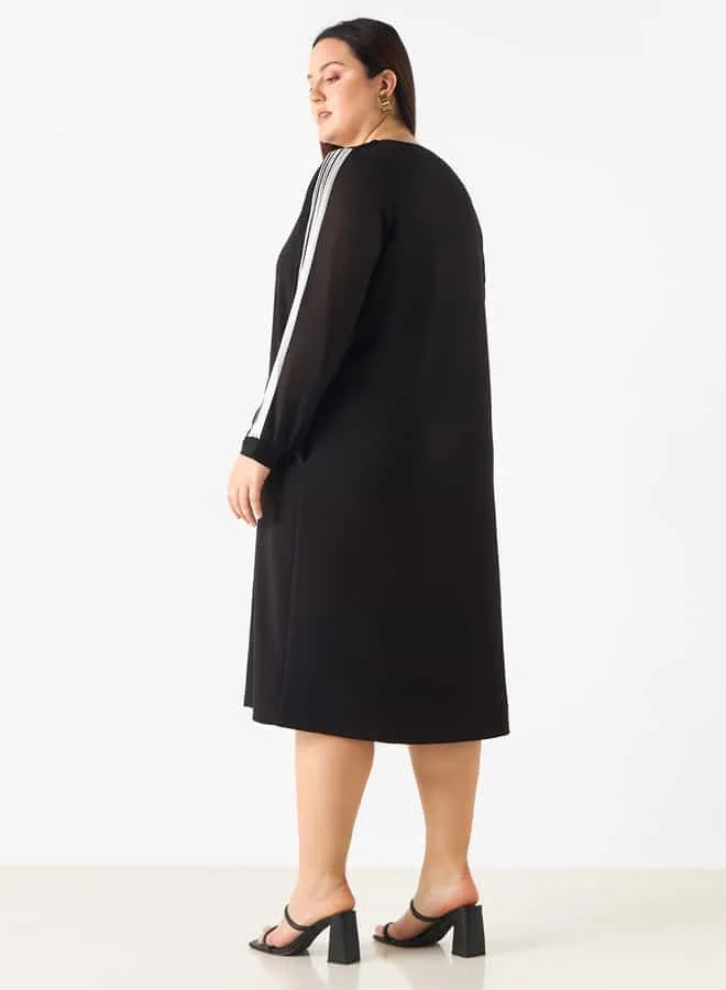 Ulla Popken Striped Sleeve Midi Dress