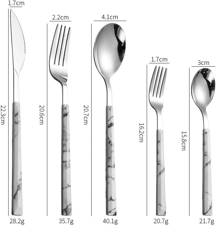 Silverware Set, 5/20/30/40/50/60-Piece Stainless Steel Cutlery Set with Imitation Wood Handles – Steak Knives, Forks u0026 Marble-Style Spoons(White,40 Piece set for 8) - Image 2