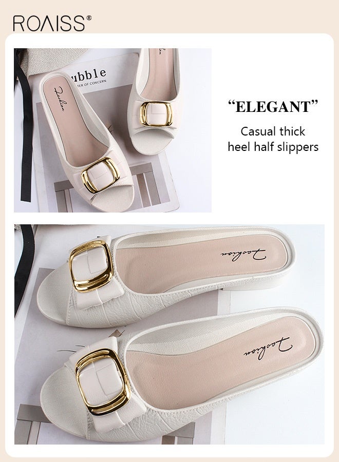 roaiss Open Toe Slippers for Women Casual Thick Heel Flat Sole Sandals Stylish Versatile Outer Wear Waterproof Flat Slipper with Metal Square Buckle - Image 3