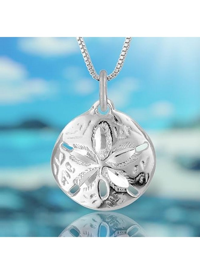 Hawaiian Silver Jewelry - Pendant Necklace - 18 Inch Sand Dollars Pendant Charm - Premium Sterling Silver Craftsmanship - Modern And Elegant - Comfortable Women Jewelry Necklace - Image 1
