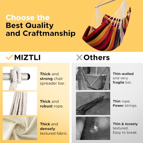 MIZTLI Hammock Chair Swing Indoor Hammock for Bedroom - Max 500 Lbs－Steel Spreader Bar with Anti-Slip Rings-Indoor & Outdoor - Image 2