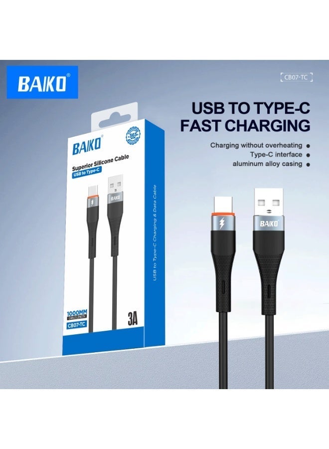 BAIKO CB07 USB Type-C Fast Charging Data Cable 1M, Silicone USB-C Charger Cord with Durable Copper Core, High-Speed Data Sync Cable for Android Phones, Tablets & Type-C Devices - Image 1