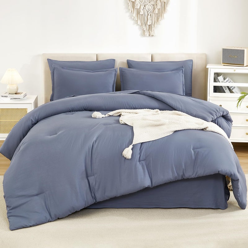 Litanika Litanika Full Size Comforter Sets Bluish Grey - 7 Pieces Bed in a Bag Full Beddding Comforter Sets  Solid Lightweight Bed Set with Comforter  Sheets  Pillowcases & Shams  - Image 2