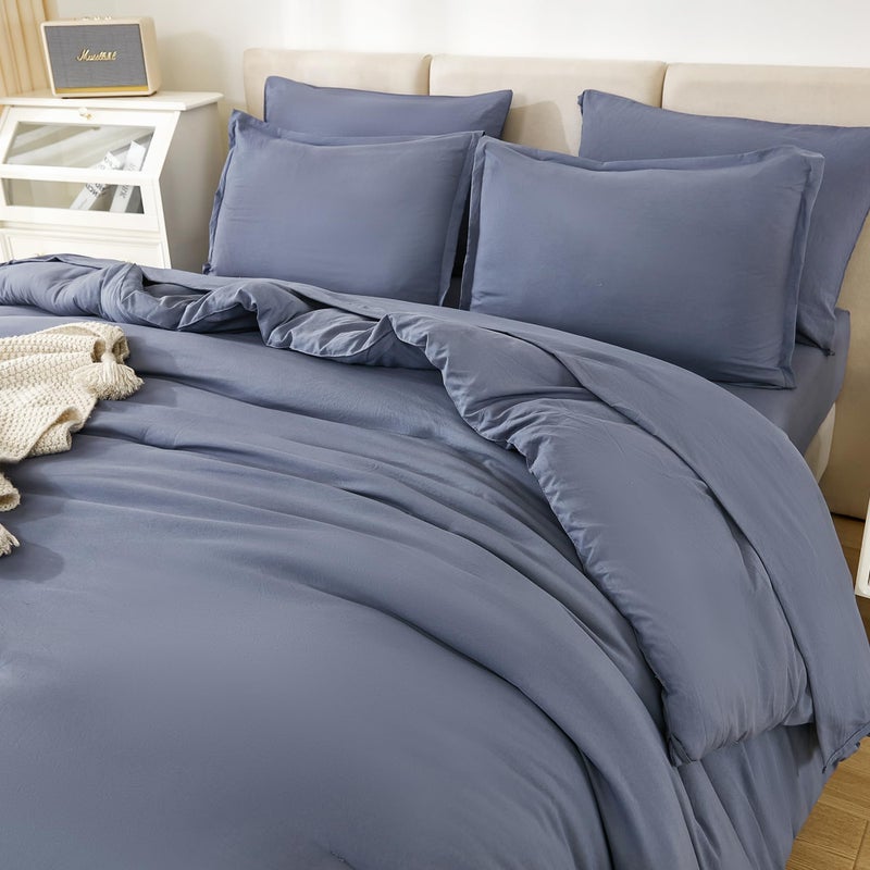 Litanika Litanika Full Size Comforter Sets Bluish Grey - 7 Pieces Bed in a Bag Full Beddding Comforter Sets  Solid Lightweight Bed Set with Comforter  Sheets  Pillowcases & Shams  - Image 4