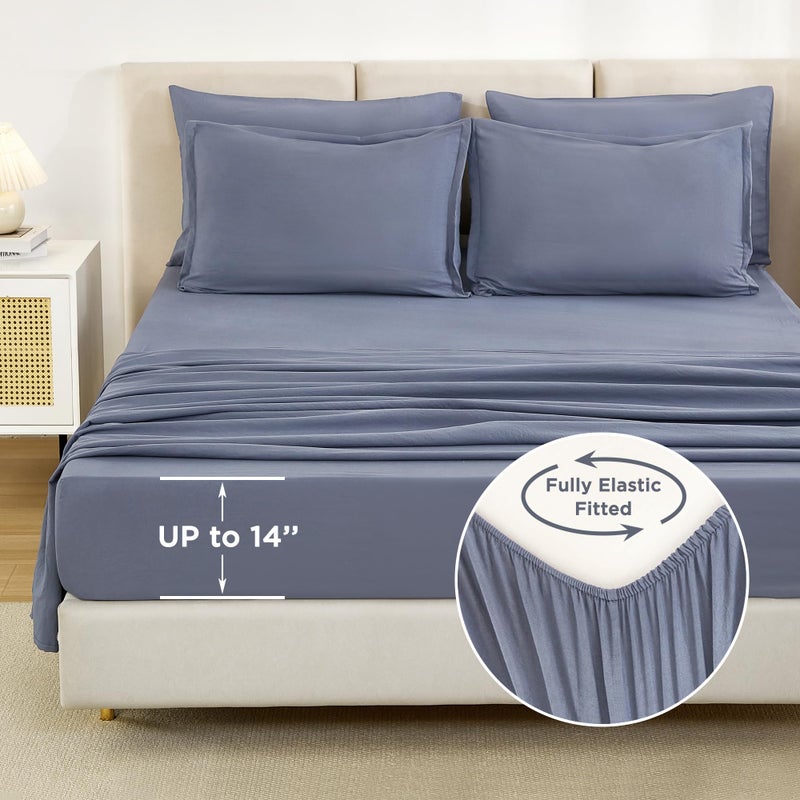 Litanika Litanika Full Size Comforter Sets Bluish Grey - 7 Pieces Bed in a Bag Full Beddding Comforter Sets  Solid Lightweight Bed Set with Comforter  Sheets  Pillowcases & Shams  - Image 5