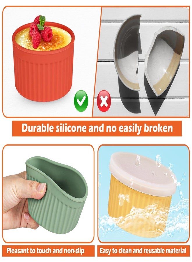 Koluti Nonstick Silicone Ramekins 8oz Set of 6, Creme Brulee Souffle Oven Safe Bowls with Lids, Pudding Dessert Baking Cups Ice Cream Snack Food Storage Container, BPA Free, Microwave, Freezer Safe - Image 5