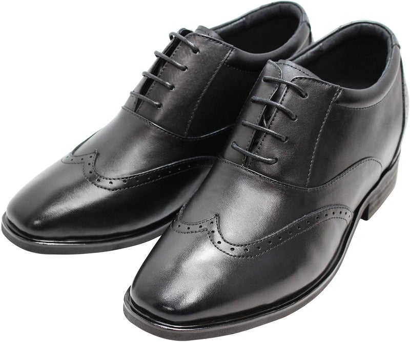 CALTO Men's Invisible Height Increasing Elevator Shoes - Black Leather Lace-up Brogue Wing-tip Oxfords - 3.2 Inches Taller - G51123 - Size 11 D(M) US - Image 3