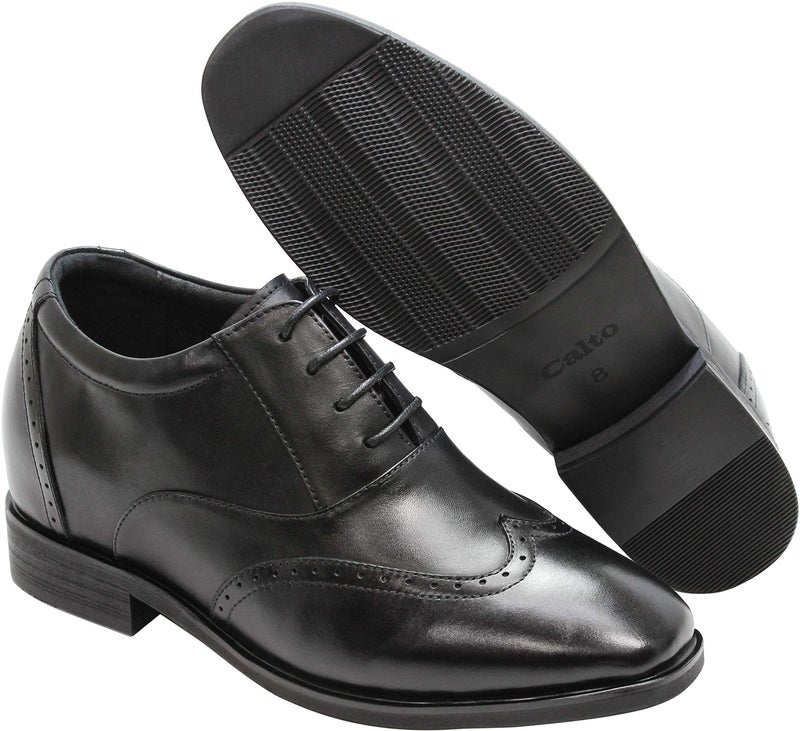 CALTO Men's Invisible Height Increasing Elevator Shoes - Black Leather Lace-up Brogue Wing-tip Oxfords - 3.2 Inches Taller - G51123 - Size 11 D(M) US - Image 5