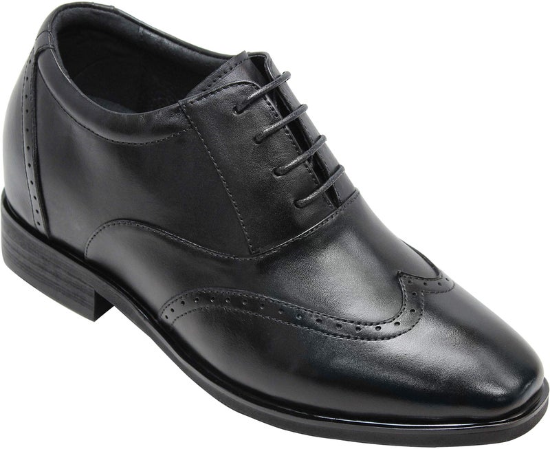 CALTO Men's Invisible Height Increasing Elevator Shoes - Black Leather Lace-up Brogue Wing-tip Oxfords - 3.2 Inches Taller - G51123 - Size 11 D(M) US - Image 1
