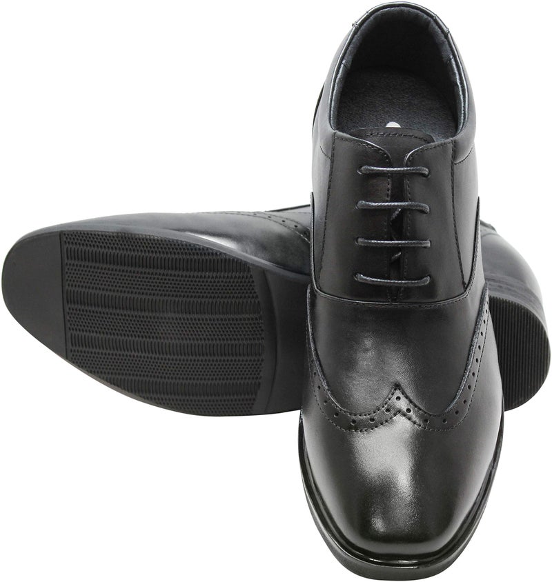 CALTO Men's Invisible Height Increasing Elevator Shoes - Black Leather Lace-up Brogue Wing-tip Oxfords - 3.2 Inches Taller - G51123 - Size 11 D(M) US - Image 4