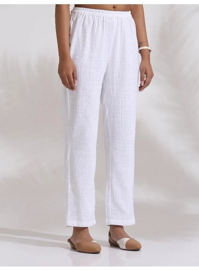 trueBrowns White Cotton Check Kurta Co-ord Set