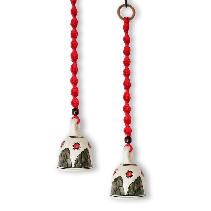 MACRAME CERAMIC BELLS BOHEMIAN HOME WALL DCOR HANDMADE HOME WALL DECORDECORATE YOUR ROOM HOME DECOR ITEM 0FOR ROOM RED SET OF 2