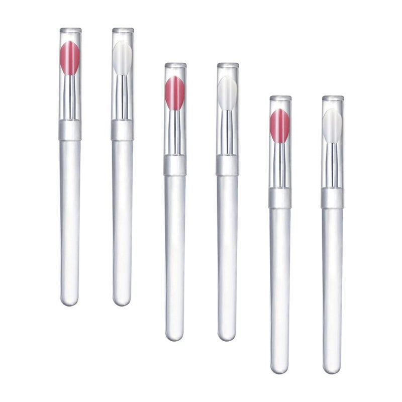 SHOWERORO 6pcs Portable Silicone Lip Brush Set with Caps, Small Reusable Lipstick Applicators for Precise Lip Makeup, Dustproof Cosmetic Tools for Travel and Daily Use - Image 1