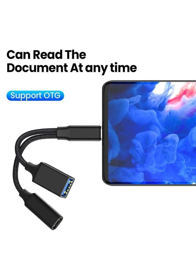 محول رمادي 2 في 1 من Type C إلى USB A مع تقنية OTG لنقل البيانات، مناسب لآيفون 15 و16 برو وماك بوك وسامسونج وهواوي وشاومي مع كابل شحن سريع - Image 5