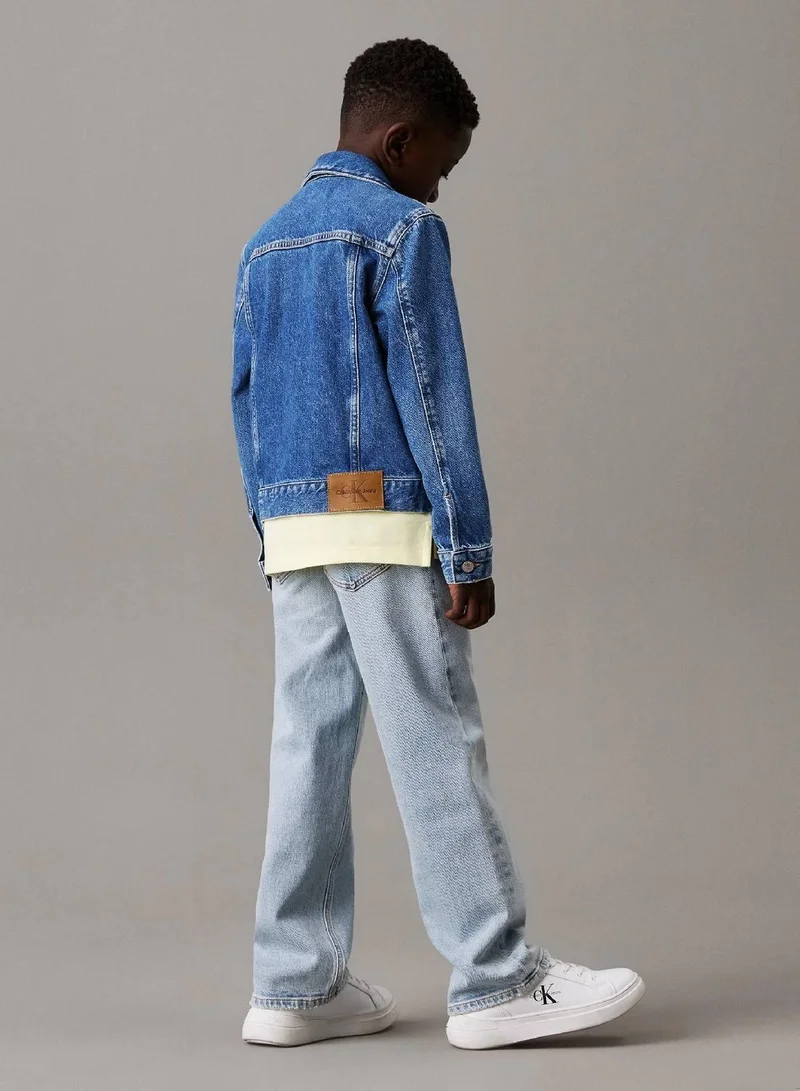 Calvin Klein Jeans Bright Mid Blue Slim Denim Trucker Jacket for Men | Best Price UAE