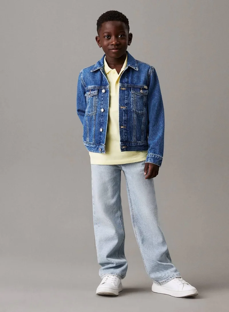 Calvin Klein Jeans Bright Mid Blue Slim Denim Trucker Jacket for Men | Best Price UAE