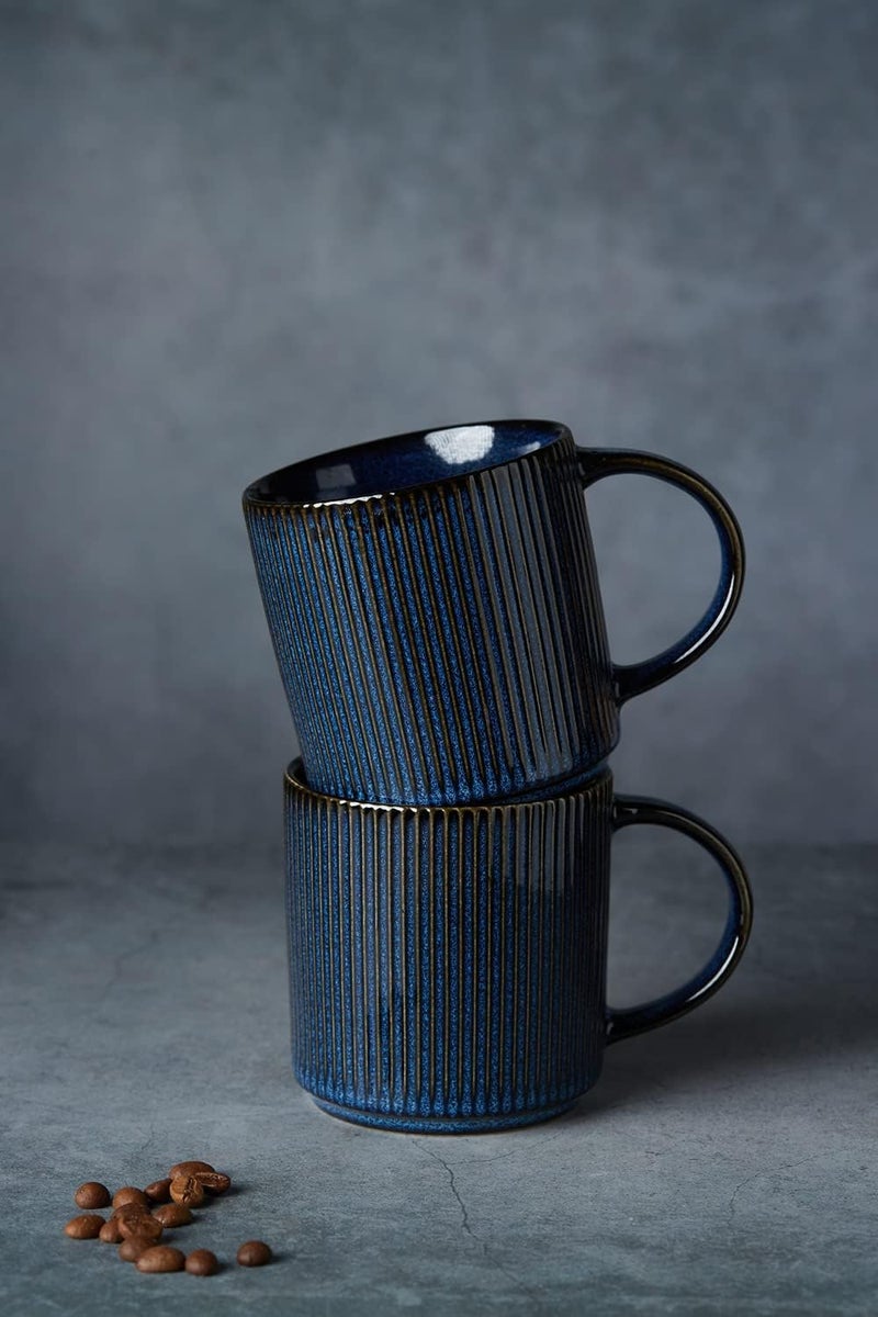 famiware Coffee Mug Set for 6 Star 12 oz Catering Mugs Cup Set with Handle for Coffee Tea Cocoa Milk  Ceramic Stoneware Drinkware Set Nebulas Blue - Image 5