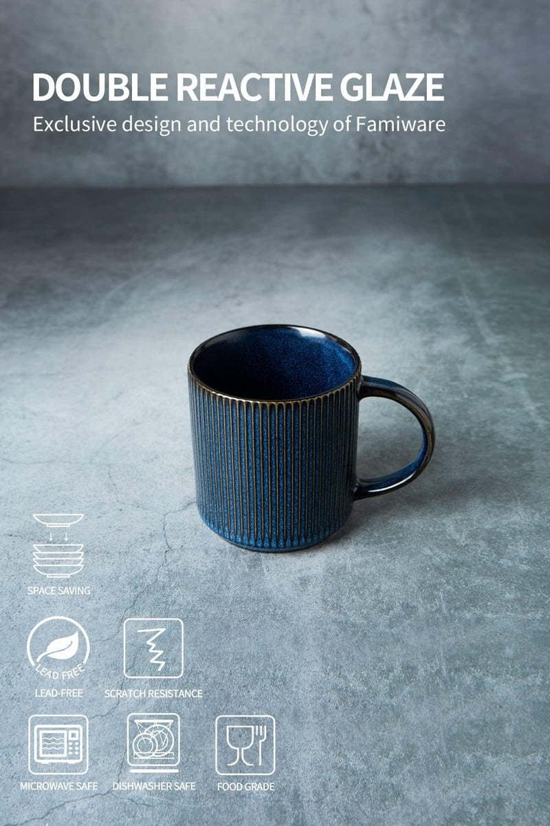 famiware Coffee Mug Set for 6 Star 12 oz Catering Mugs Cup Set with Handle for Coffee Tea Cocoa Milk  Ceramic Stoneware Drinkware Set Nebulas Blue - Image 3