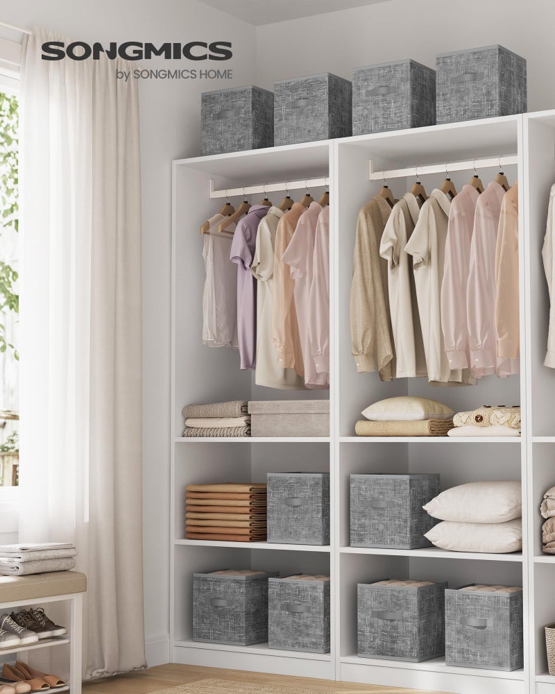 SONGMICS SONGMICS Storage Cubes  11-Inch Non-Woven Fabric Bins with Double Handles  Set of 10  Closet Organizers for Shelves  Foldable  for Clothes  Cattail Gray UROB126G01 - Image 2