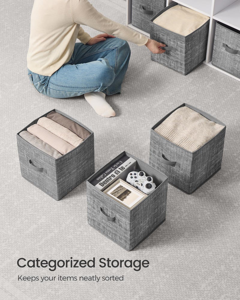 SONGMICS SONGMICS Storage Cubes  11-Inch Non-Woven Fabric Bins with Double Handles  Set of 10  Closet Organizers for Shelves  Foldable  for Clothes  Cattail Gray UROB126G01 - Image 4