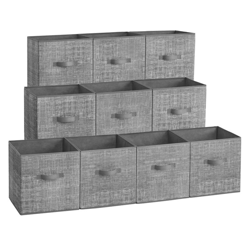 SONGMICS SONGMICS Storage Cubes  11-Inch Non-Woven Fabric Bins with Double Handles  Set of 10  Closet Organizers for Shelves  Foldable  for Clothes  Cattail Gray UROB126G01 - Image 1