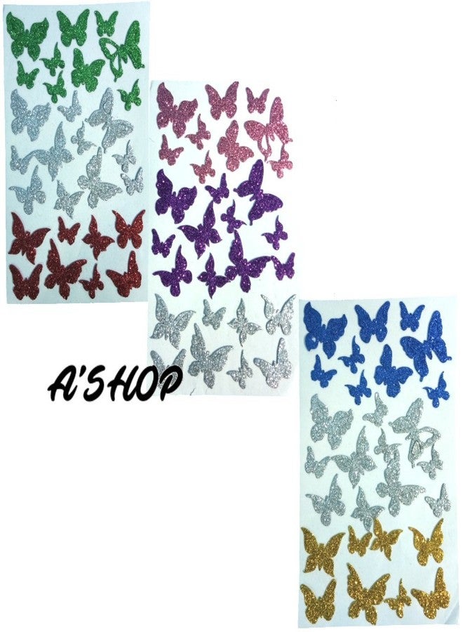 A'SHOP Glitter Foam Self Adhesive Butterfly Stickers for Art and Craft for Kids - Set of 3 Sheets - Image 2