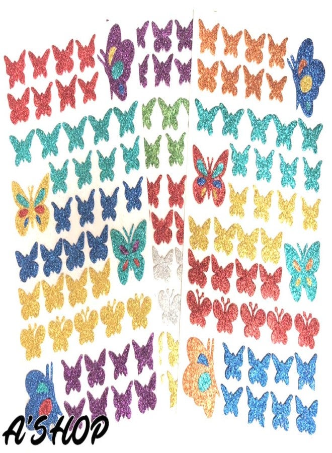 A'SHOP Glitter Foam Self Adhesive Butterfly Stickers for Art and Craft for Kids - Set of 3 Sheets - Image 1