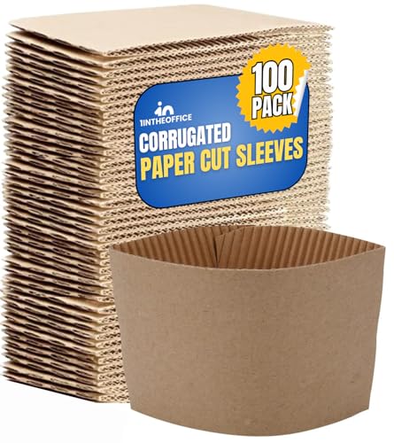 1InTheOffice Corrugated Coffee Cup Sleeves For 10oz 12oz 16 oz 100 Sleeves