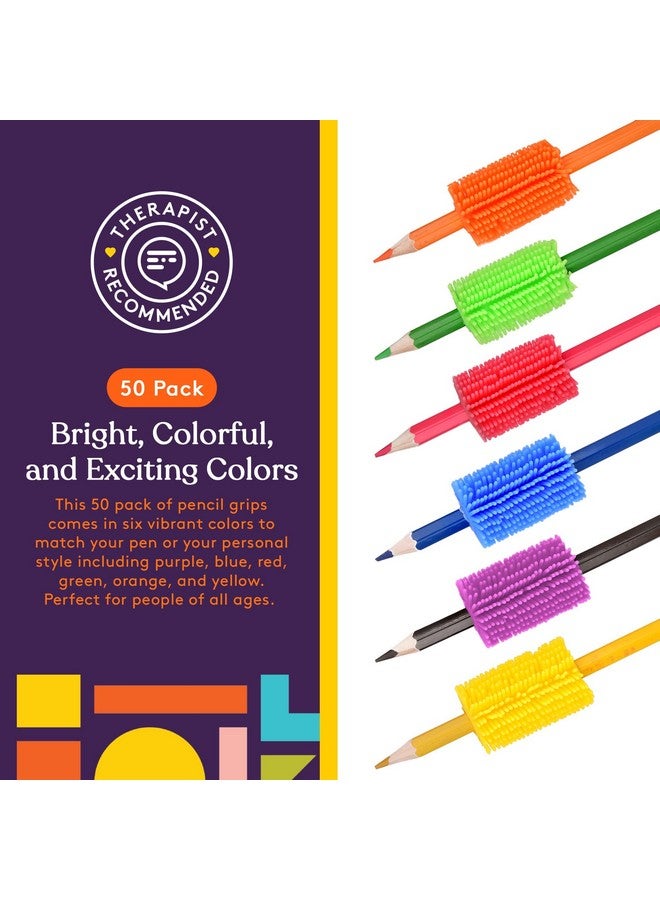 Special Supplies 50 Squishy Pencil Grips For Kids And Adults - Colorful, Cushioned Holders For Handwriting, Drawing, Coloring - Ergonomic Right Or Left-Handed Use - Reusable (50-Pack)  - Image 2