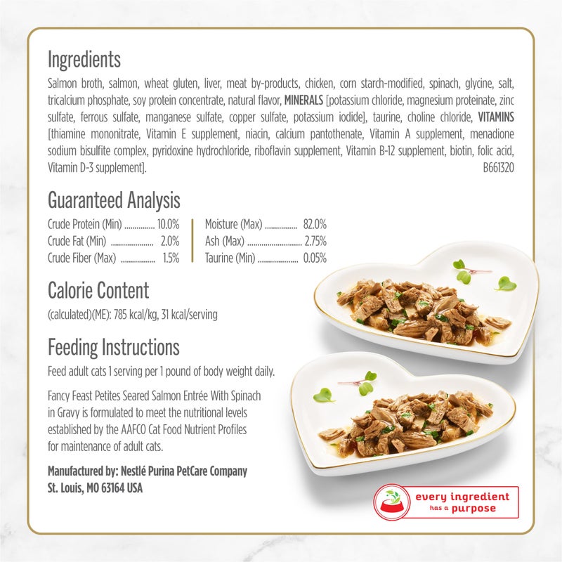 Fancy Feast Purina Fancy Feast Petites Seared Salmon Entree With Spinach in Gravy Gourmet Wet Cat Food - (Pack of 12) 2.8 oz. Tubs - Image 5