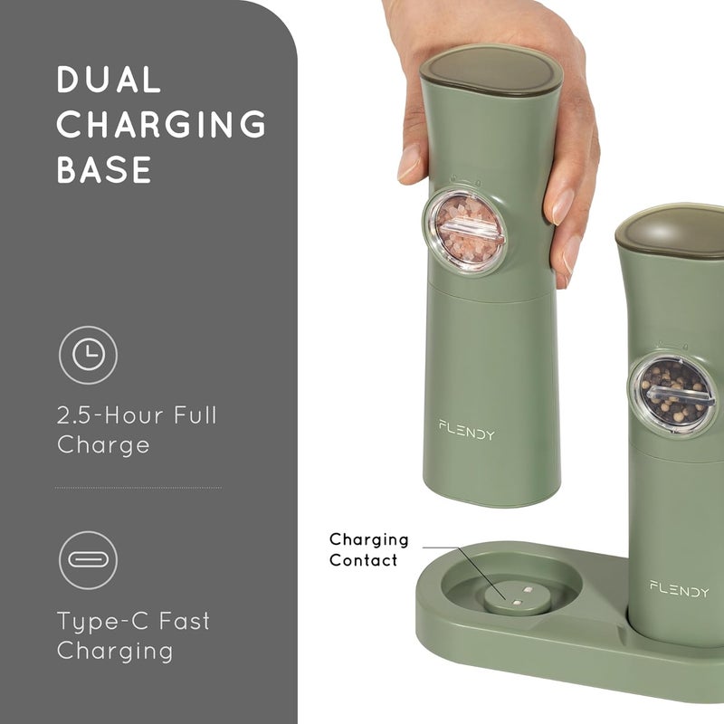 Flendy Gravity Electric Salt and Pepper Grinder Set Rechargeable, Automatic Salt and Pepper Grinder Set with USB C Charging Base, Gravity Salt and Pepper Shakers Set Electric - Image 4