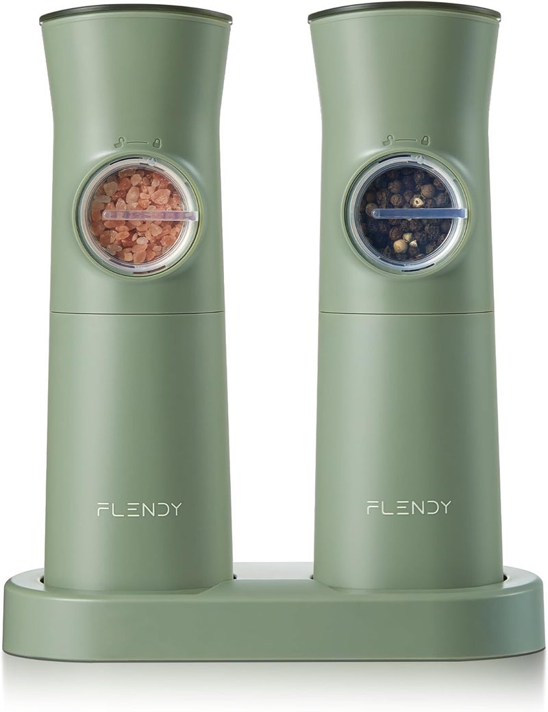 Flendy Gravity Electric Salt and Pepper Grinder Set Rechargeable, Automatic Salt and Pepper Grinder Set with USB C Charging Base, Gravity Salt and Pepper Shakers Set Electric - Image 1