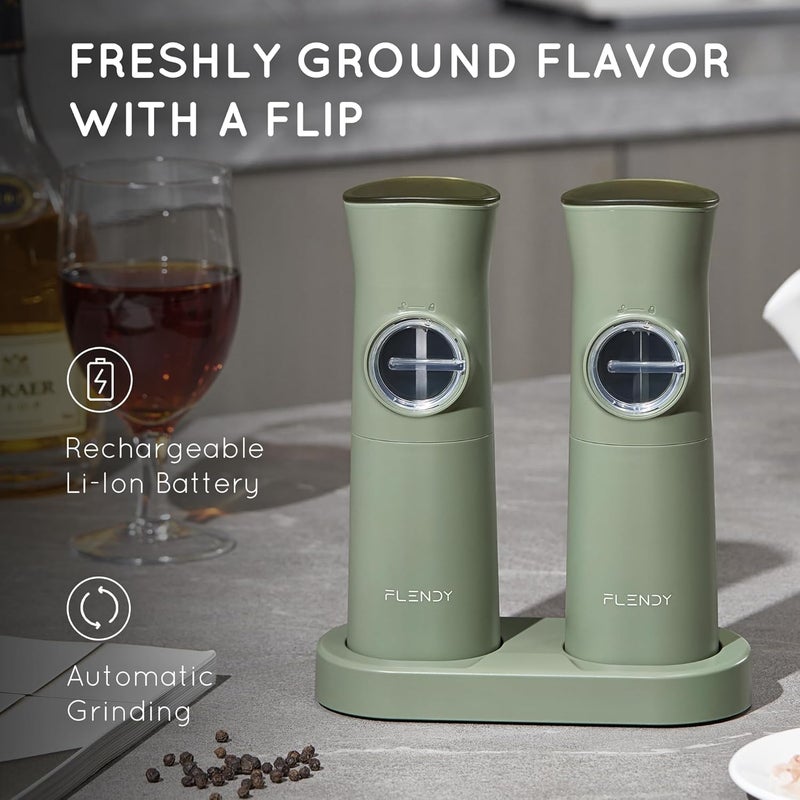 Flendy Gravity Electric Salt and Pepper Grinder Set Rechargeable, Automatic Salt and Pepper Grinder Set with USB C Charging Base, Gravity Salt and Pepper Shakers Set Electric - Image 2