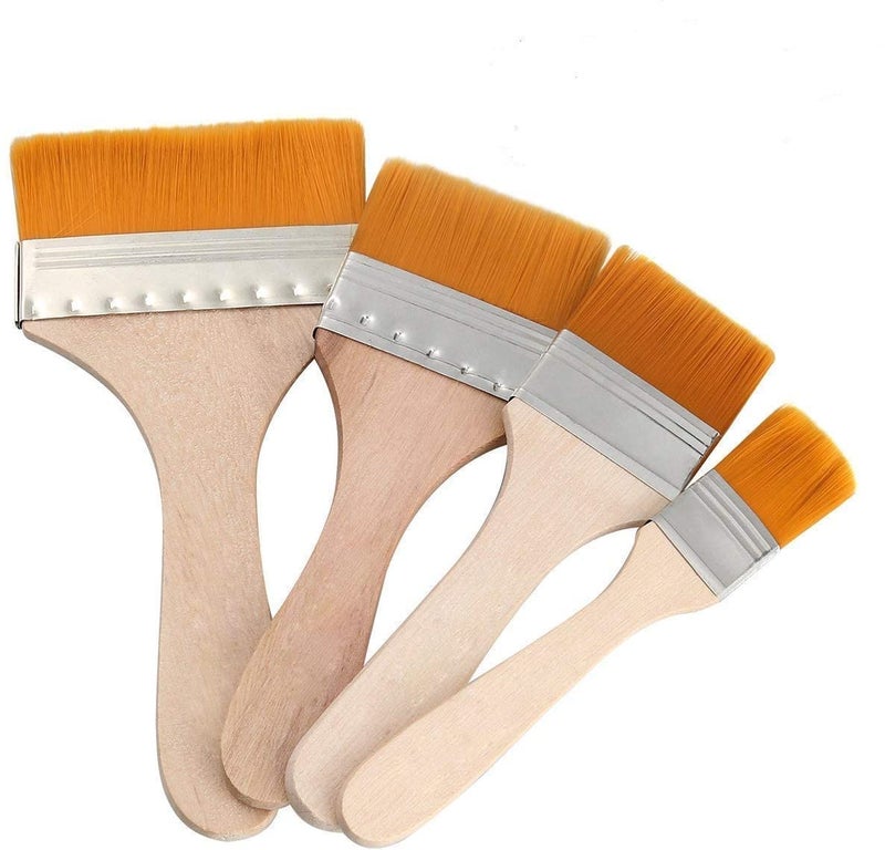 Craftwings Synthetic Flat Wash Painting Brush Set of 4 Pcs Acrylic Oil Gouache Artist Student Paint Colors Brushes Size Orange bristles 2, 4, 6, 8 - Image 1