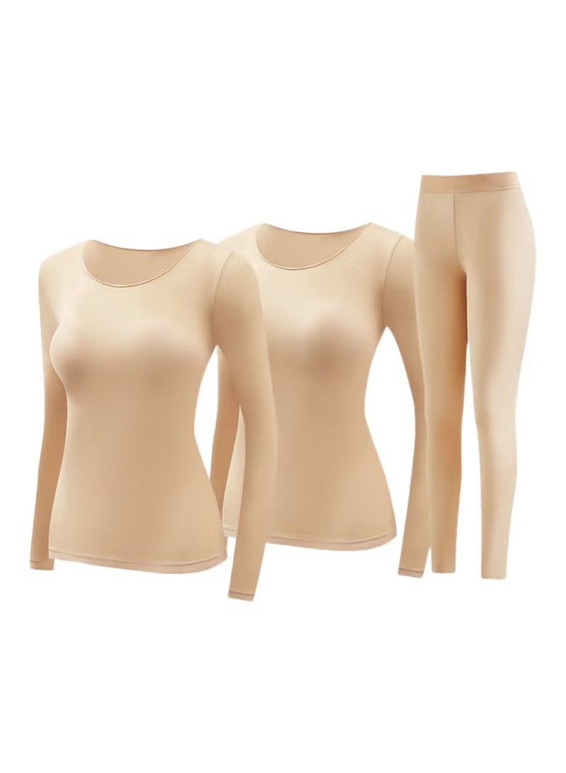 RedMapleTEK Skin Beauty Clothes Long-sleeved Heat Storage Traceless Thin Non-slip 2-piece Top + 1 Piece Pantyhose 3-piece Set - Image 1